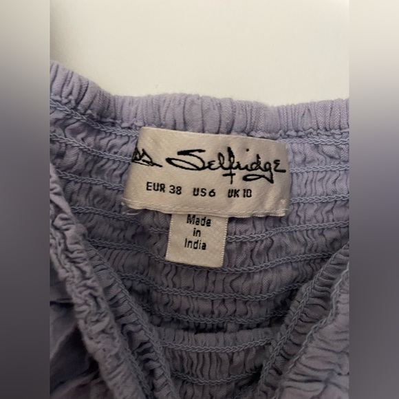 ASOS Miss Selfridge textured frill detail shirred midi dress in Lilac - Picture 6 of 7